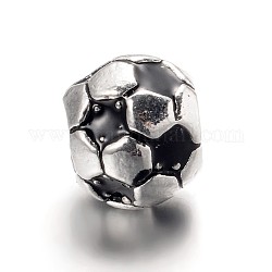 Gran agujero de fútbol / balón de fútbol de aleación de esmalte granos europeos, cuentas deportivas, plata antigua, negro, 9x8mm, agujero: 4.2 mm