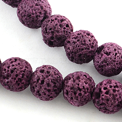 Brins de perles rondes en pierres précieuses de lave synthétique, teinte, violet, 8~9mm, Trou: 1.5mm, Environ 48 pcs/chapelet, 15.7 pouce