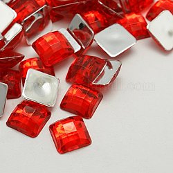 Imitation Taiwan Acrylic Rhinestone Cabochons, Flat Back & Faceted, Square, Red, 8x8x3mm, about 2000pcs/bag