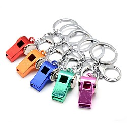 Personalized Platinum Plated Iron Keychain, Alloy Whistle Pendant Keychains, with Lobster Claw Clasps, Mixed Color, 120mm