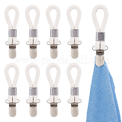 GORGECRAFT 8Pcs 4.72x1.12 Inch Large Tea Towel Clip Beach Towel Hanging Clip with Braided Cotton Loop Metal Clamp for Bathroom Kitchen Home Cabinets Cloth Hanging Storage Supplies, White