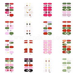 Flower Series Full Cover Nail Decal Stickers, Self Adhesive, Nail Decoration for Women Girls Kids, Mixed Color, 25.5x10~16.5mm, 12pcs/sheet, 16sheet/set