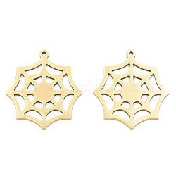 Ion Plating(IP) 201 Stainless Steel Pendants, Halloween Style, Spider Web, Real 18K Gold Plated, 28x25.5x1mm, Hole: 1.4mm