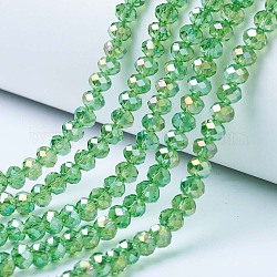 Electroplate Glass Beads Strands, AB Color Plated, Faceted, Rondelle, Light Green, 8x6mm, Hole: 1mm, about 72pcs/strand, 16.14 inch(41cm)