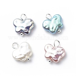 ABS Plastic Imitation Pearl Pendants, AB Color Plated,  with Brass Findings, Butterfly, Mixed Color, 14.5x12x2.5mm, Hole: 2mm