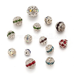 Messing Legierung Strass Perlen, runde & Unterlegscheibe, Mischfarbe, 8~17x5~14 mm, Bohrung: 0.5~2 mm