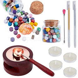 CRASPIRE DIY Stamp Making Kits, Including Glass Jar Glass Bottle for Bead Containers, Sealing Wax Particles, Wood Wax Furnace, Iron Pigment Stirring Rod Spoon, Plastic Glisten Gel Pen, Mixed Color, 5.8x3.7cm, 2pcs