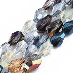 Electroplate transparentes abalorios de vidrio hebras, color de ab chapado, facetados, lágrima, colorido, 8~10x5~6mm, agujero: 0.9 mm, aproximamente 70 pcs / cadena, 23.23 pulgada (59 cm)