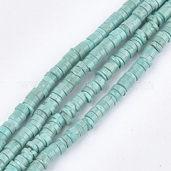 Chapelets de perles en howlite naturelle, teints et chauffée, turquoise, perles heishi, disque, 4~4.5x1~2mm, Trou: 1mm, Environ 214~245 pcs/chapelet, 15.3 pouce
