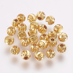 Латунные бусины, долговечный, круглый с гофрированным, золотые, 7x6 мм, отверстие : 2 мм