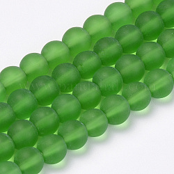 Chapelets de perles en verre transparente  , mat, ronde, verte, 8mm, Trou: 1.5mm, Environ 42 pcs/chapelet, 11.8 pouce