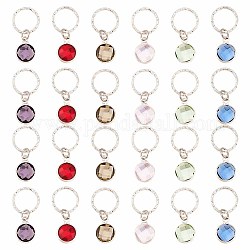 24 Stück 6 Farben Messing Glas Dreadlocks Perlen, flechten haar anhänger dekoration clips, facettiert rund flach, Mischfarbe, 25 mm, 4 Stk. je Farbe