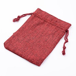 Pochettes en toile de jute, sacs à cordonnet, rectangle, rouge foncé, 17x12 cm