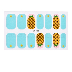 Full Cover Nail Stickers, 3D Nail Decals, Self-Adhesive, with Glass & Rhinestone & Plastic, for Nail Tips Decorations, Turquoise, 24x8.5~15mm, 24pcs/sheets