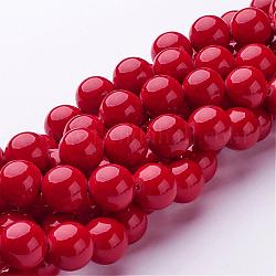 Естественно Mashan нефрита круглые бусины нити, окрашенные, красные, 12 мм, отверстие : 1 мм, около 34 шт / нитка, 15.7 дюйм