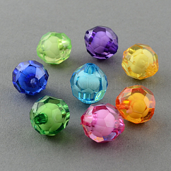 Perles en acrylique transparente, Perle en bourrelet, facette, ronde, couleur mixte, 10mm, Trou: 2mm, environ 1100 pcs/500 g