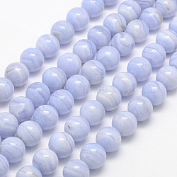 Natural Blue Lace Agate Beads Strands, Round, Lilac, 6mm, Hole: 1mm, about 62pcs/strand, 15.7inch