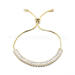 Brass Slider Bracelets, Bolo Bracelets, with Cubic Zirconia Cup Chains and Box Chains, Golden, Clear, 10-1/4 inch(26cm)