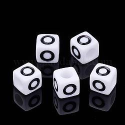 Perles acryliques de lettres, cube, blanc, lettre o, taille:  Largeur environ 7mm, Longueur 7mm, hauteur de 7 mm , Trou: 3.5mm, environ 2000 pcs/500 g