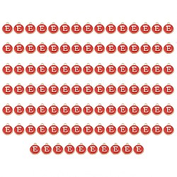 Breloques en alliage d'émail plaqué or, paillettes émaillées, plat rond, rouge, letter.e, 14x12x2mm, Trou: 1.5mm, 100 pcs / boîte