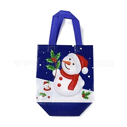 Borse impermeabili in tessuto non tessuto laminato a tema natalizio, borse della spesa riutilizzabili per carichi pesanti, rettangolo con manici, blu scuro, modello di pupazzo di neve, 21.5x11x21.2cm