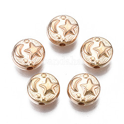 Plating ABS Plastic Beads, Flat Round with Moon & Star, Light Gold, 9x4mm, Hole: 1.5mm