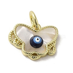 Amuletos de mariposa de latón con concha esmaltada de mal de ojo con anillos de salto, real 18k chapado en oro, negro, 11.5x15x3mm, agujero: 3.8 mm