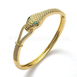 Bracelet jonc à charnière serpent vert zircone cubique, bijoux en laiton pour femmes, sans cadmium et sans plomb, véritable 18k plaqué or, diamètre intérieur: 2-1/8x2-1/4 pouce (5.35x5.7 cm)