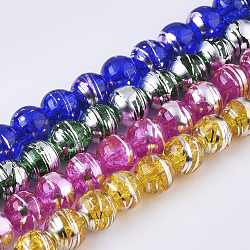 Drawbench Transparent Glass Beads Strands, Crackle Style, Round, Mixed Color, 10x9.5mm, Hole: 1.5mm, about 79~80pcs/strand, 30.3 inch