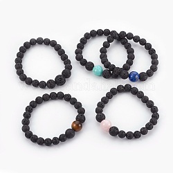 Natural Lava Rock Beads Stretch Bracelets, with Mixed Stone Beads, 2-1/8 inch(5.4cm)