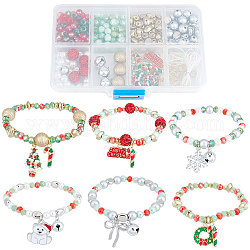 Sunnyclue kit de fabrication de bracelets de Noël bricolage, y compris rondelle & ovale & fraise ccb plastique & pâte polymère strass & perles de verre, pendentifs en alliage word & tree & candy cane, couleur mixte, 275 pcs / boîte