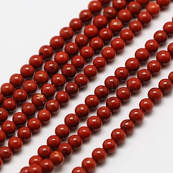 Natürliche rote Jaspis runde Perle Stränge, 3 mm, Bohrung: 0.8 mm, ca. 126 Stk. / Strang, 16 Zoll
