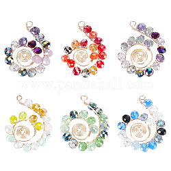 Nbeads Electroplate Glass Beads Pendants, with Eco-Friendly Copper Wire, Vortex, Mixed Color, 35x32x5mm, Hole: 1.4mm