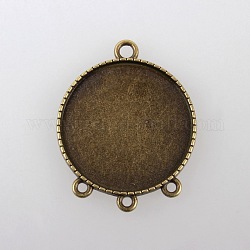 Alloy Chandelier Components Connector Cabochon Bezel Settings, Cadmium Free & Nickel Free & Lead Free, Antique Bronze, Flat Round Tray: 30mm, 40x32x3mm, Hole: 2~3mm, about 129pcs/kg