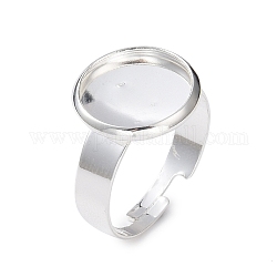 Adjustable 201 Stainless Steel Finger Rings Components, Pad Ring Base Findings, Flat Round, Silver, Size 7, 17~17.5mm, Tray: 12mm.