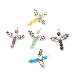 Natural & Synthetic Gemstone Pendants, with Antique Silver Toone Alloy Wings, Angel, 27.5x23.5x4mm, Hole: 2mm