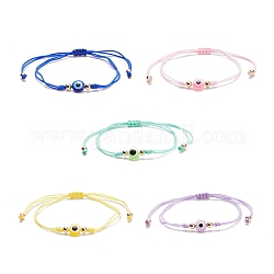 Bracelet de perles tressées en résine mauvais œil, bracelet réglable pour femme, couleur mixte, diamètre intérieur: 3/8~4 pouce (1~10 cm)