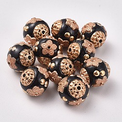 Manuell Indonesiene Perlen, mit Aluminiumkerne, Runde, Licht Gold, Schwarz, 14x14 mm, Bohrung: 1.5 mm