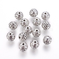 Perline in lega di zinco di stile tibetano, tondo strutturato,  cadmio& piombo libero, argento antico, 8mm, Foro: 1 mm
