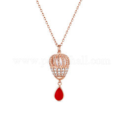 Ожерелья с подвесками shegrace 925 из стерлингового серебра, с классом ааа кубического циркония и ракушкой, слеза, розовое золото , 15.75 дюйм (40 см)