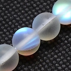 Chapelets de perles en pierre de lune synthétique, perles holographiques, teinte, mat, ronde, clair, 8mm, Trou: 1mm, 15.5 pouce