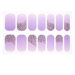 Envolturas de uñas ombre de cobertura completa, tiras de uñas de calle de color en polvo con purpurina, autoadhesivo, para decoraciones con puntas de uñas, lila, 24x8mm, 14pcs / hoja