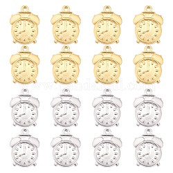 Dicosmetic 16pcs 2 Farben 201 Edelstahl-Maschinenpolieranhänger, Uhr, goldenen und Edelstahl Farbe, 16.5x12.5x3 mm, Bohrung: 1.2 mm, 8 Stk. je Farbe