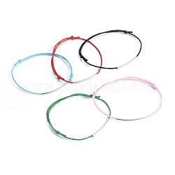Verstellbare Armbänder aus gewachster Baumwolle, mit Messing gebogen Rohr Perlen, silberfarben plattiert, Mischfarbe, 9 Zoll (23~23.5 cm)