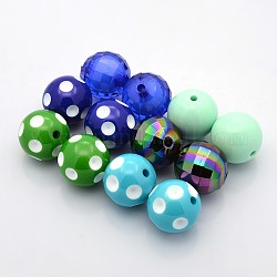 Round Chunky Bubblegum Acrylic Beads, Opaque & AB Color & Bead in Bead, Mixed Color, 20mm, Hole: 1.5~2.5mm