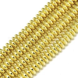 Chapelets de perles en hématite synthétique sans magnétiques, cahoteuse, disque, plaqué or, 8x3mm, Trou: 1.4mm, Environ 120~122 pcs/chapelet, 15.75 pouce (40 cm)