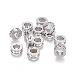 Perles rainurées en 201 acier inoxydable, colonne, couleur inoxydable, 10x4.2mm, Trou: 5.7mm