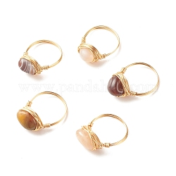 Anillos de dedo ovalados de ágata natural de botswana, joyas envueltas en alambre de cobre para mujer, dorado, tamaño de EE. UU. 8 1/4 (18.3 mm) ~ tamaño de EE. UU. 8 3/4 (18.7 mm)