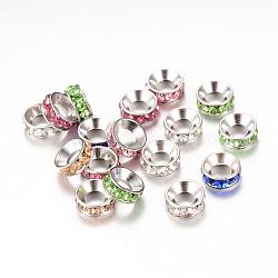 Rhinestone Spacer Beads, with CCB Plastic Findings, Rondelle, Platinum, Mixed Color, 8x3mm, Hole: 3.5mm