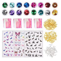 DIY UV Resin, Epoxy Resin, Pressed Flower Jewelry, with Alloy Links, Open Back Bezel, Alloy Cabochons, Plastic Picture Stickers, Nail Art Decal Stickers, Paillette Beads, Mixed Color, 9x9.5x1mm, Hole: 5mm